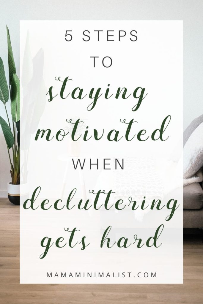 It happens to all of us: We embark on a major tidying endeavor but lose decluttering motivation. As a result, the job remains half-done. And while we are enticed by the countless benefits of a minimalist home including less stress, more free time + fewer items to clean, the act of decluttering induces stress, sucks up free time + requires hours of work. Inside: 5 practical steps for staying motivated when decluttering gets hard so that you, too, can reap the benefits of tidy simplicity.