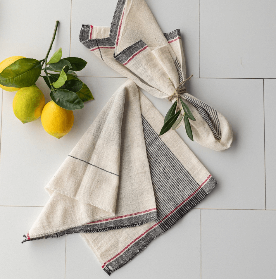 Curate a healthy home by investing in textiles that are dyed naturally. Ramabai Handwoven napkins are made from 100% unbleached cotton on hand-operated wooden looms.